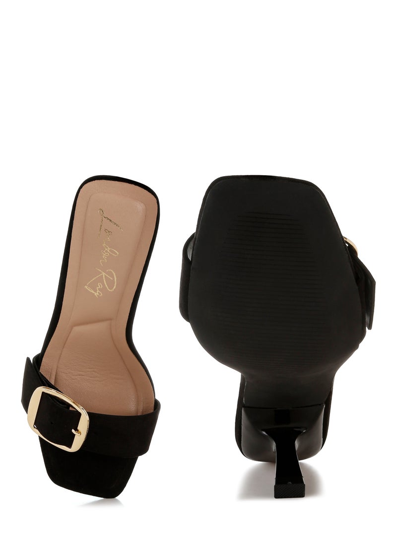Buckle Strap Slip On Sandals in Black