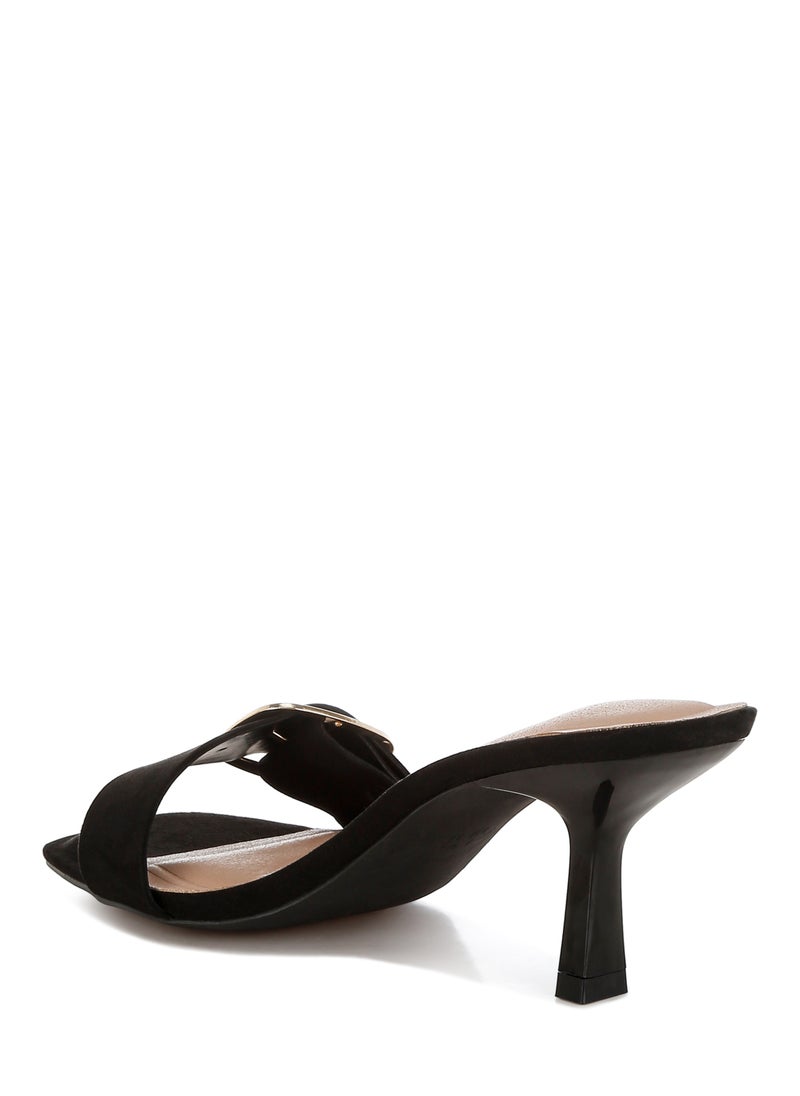 Buckle Strap Slip On Sandals in Black
