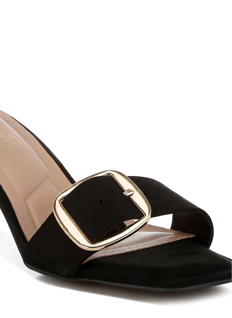 Buckle Strap Slip On Sandals in Black
