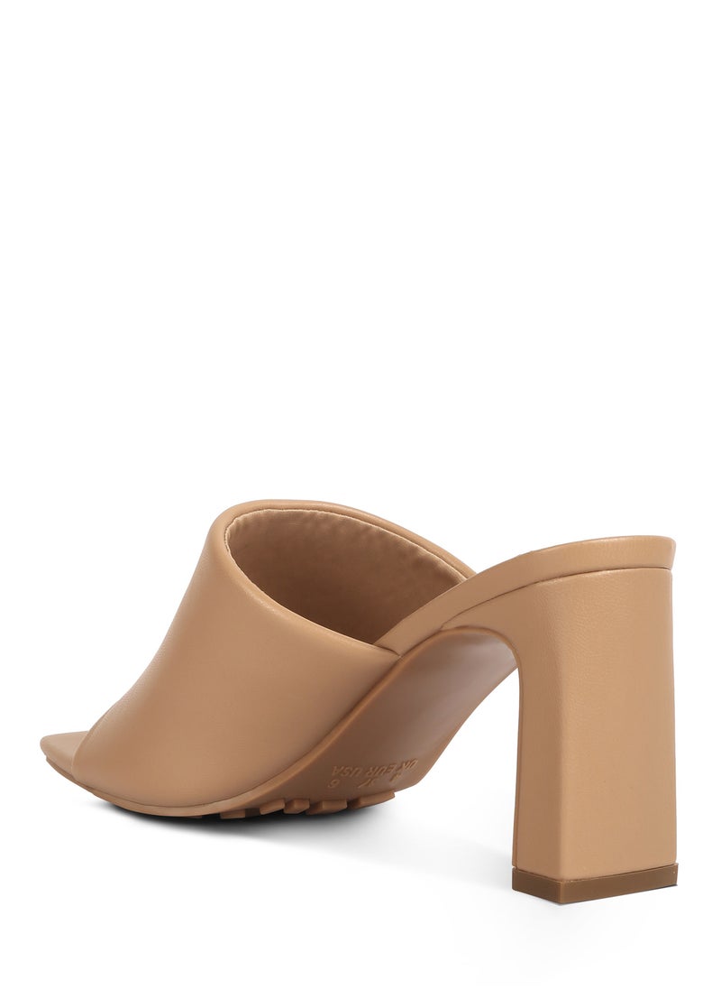 Slip-On Mid Heel Sandals in Camel