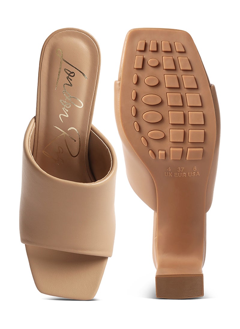 Slip-On Mid Heel Sandals in Camel