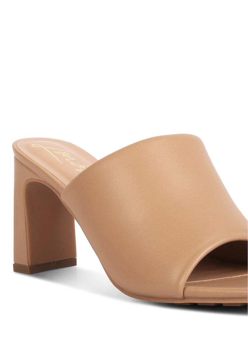 Slip-On Mid Heel Sandals in Camel