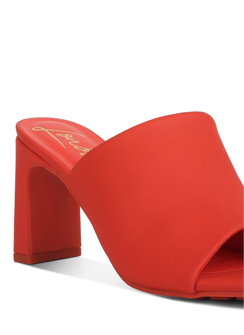 Slip-On Mid Heel Sandals in Orange