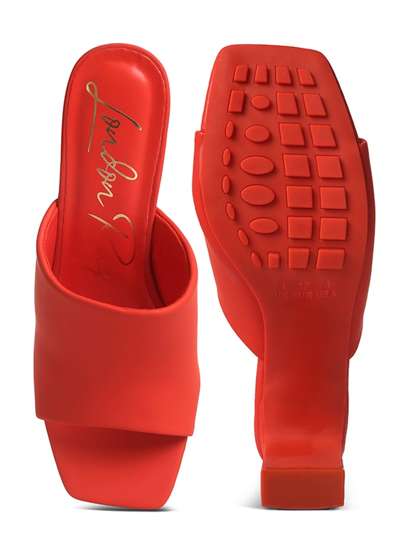 Slip-On Mid Heel Sandals in Orange