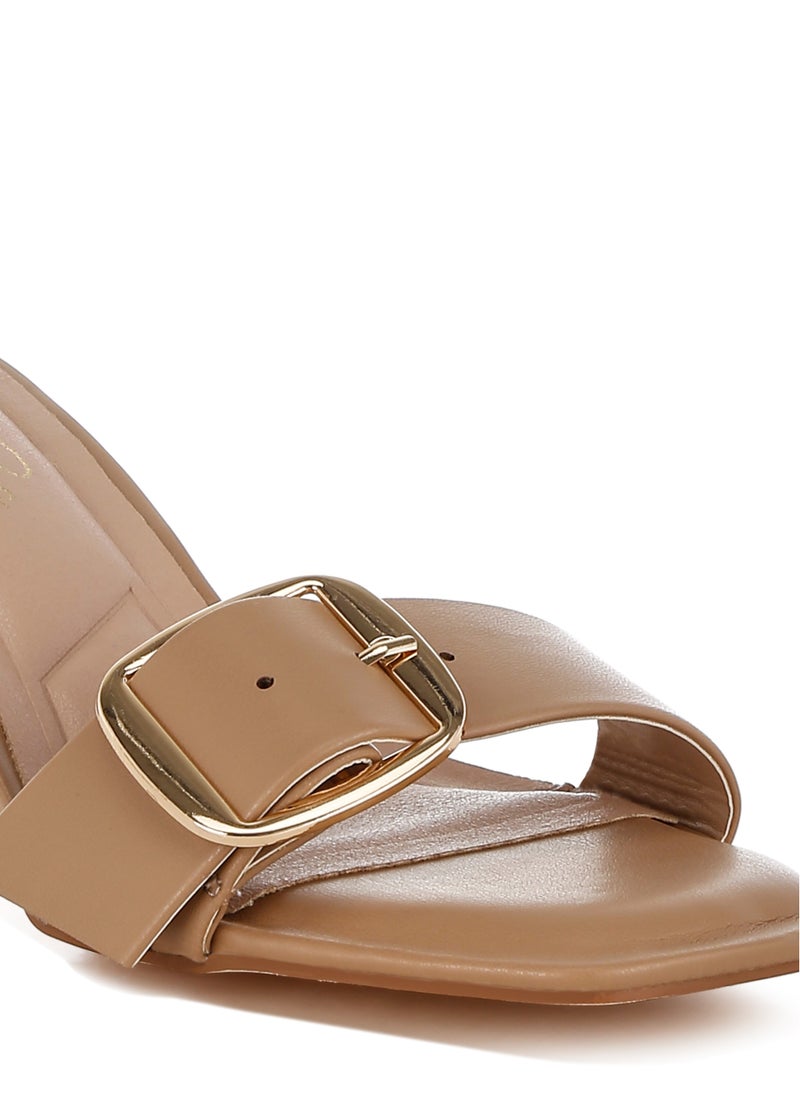 Buckle Strap Slip On Sandals in Off White