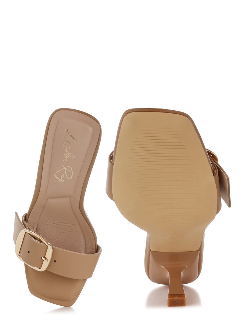 Buckle Strap Slip On Sandals in Off White