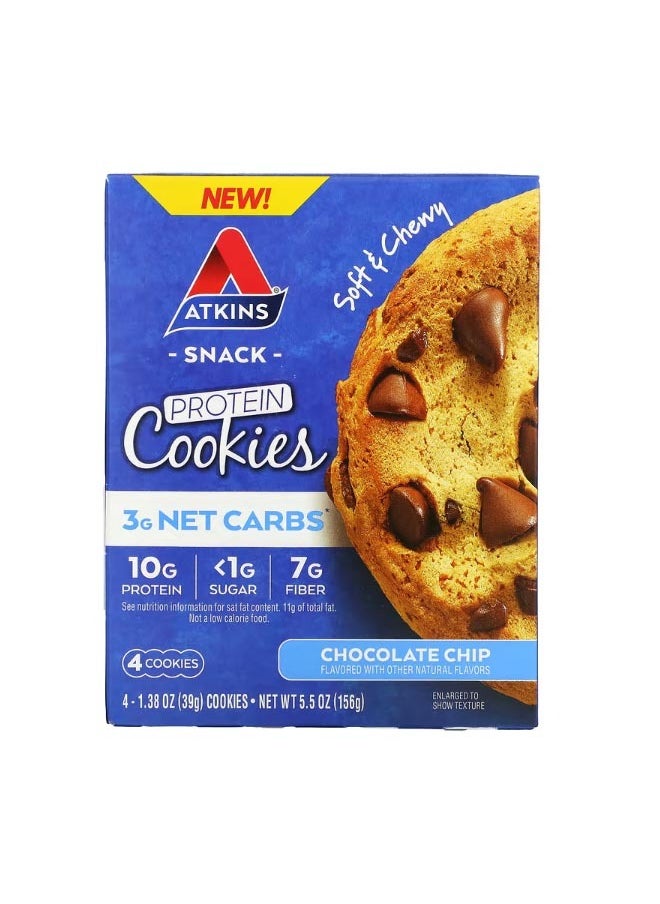 Snack Protein Cookies Chocolate Chip 4 Cookies 1.38 oz 39 g Each