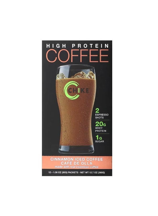 High Protein Iced Coffee Cinnamon 12 Packets 1.06 oz 30 g Each