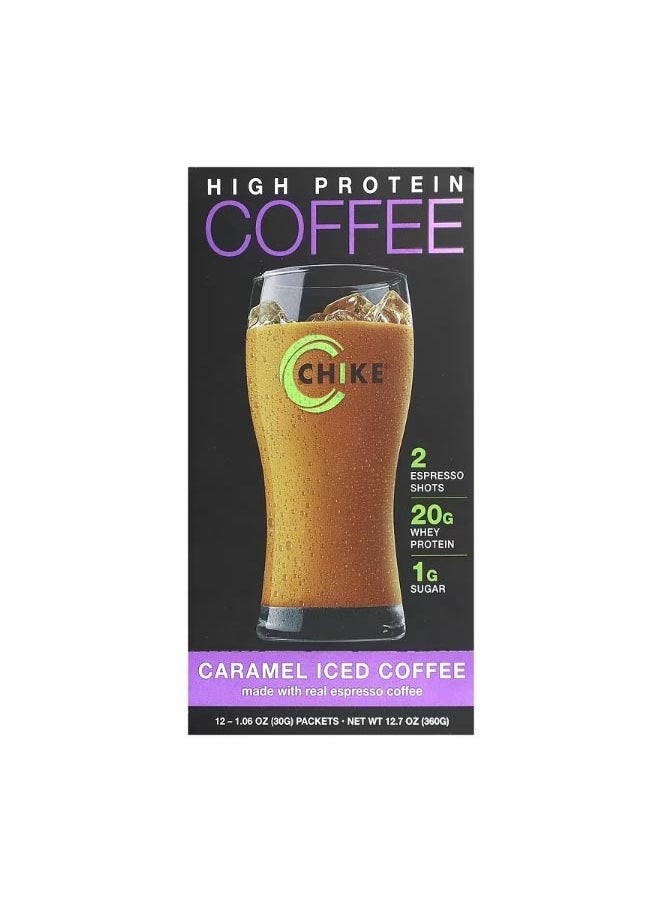 High Protein Iced Coffee  Caramel 12 Packets 1.06 oz 30 g Each