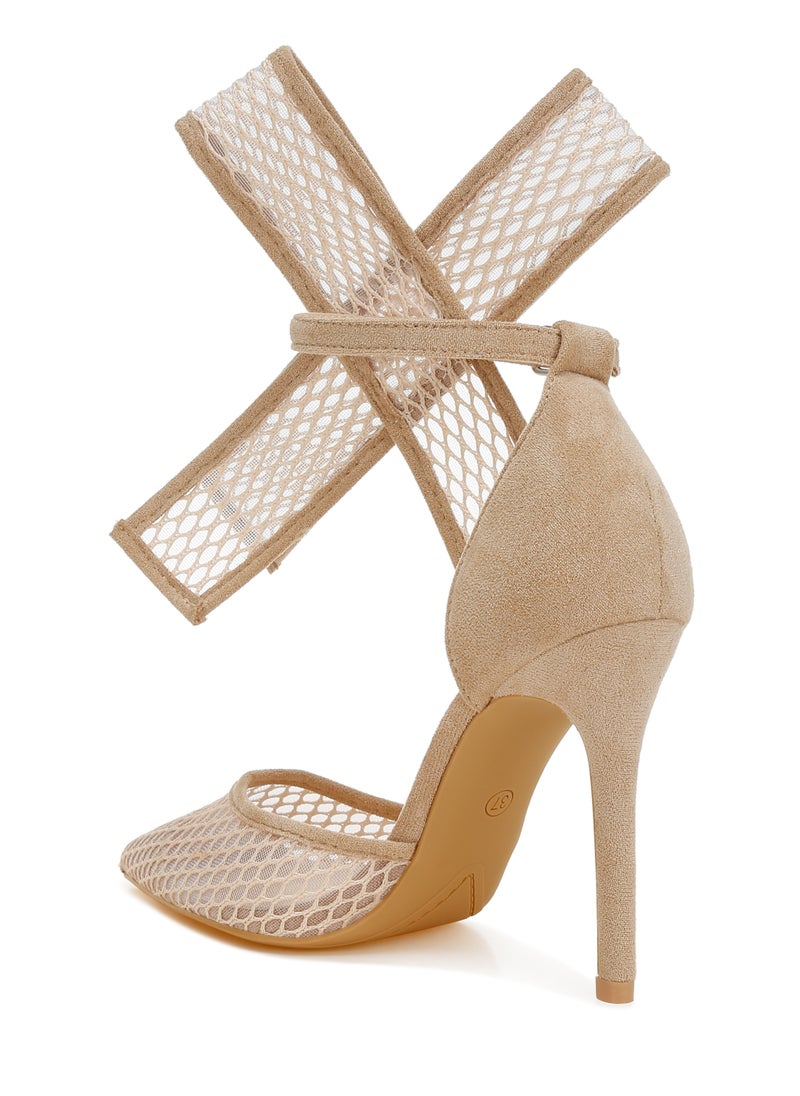 Big Bow Detail Stiletto Sandals in Beige
