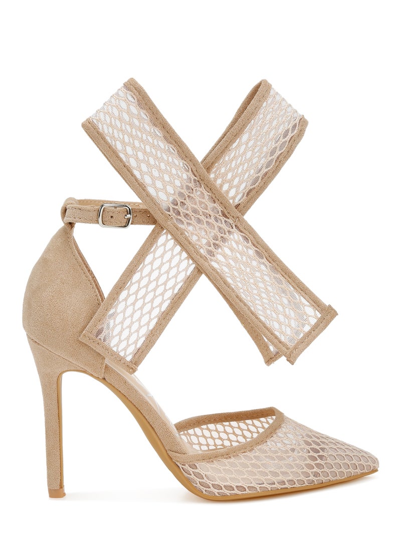 Big Bow Detail Stiletto Sandals in Beige