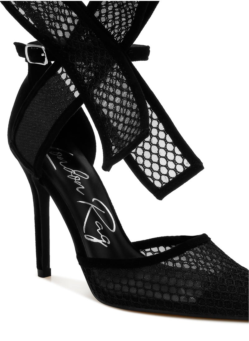 Big Bow Detail Stiletto Sandals in Black