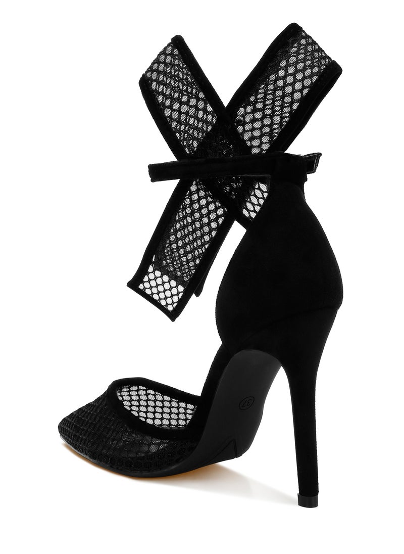 Big Bow Detail Stiletto Sandals in Black