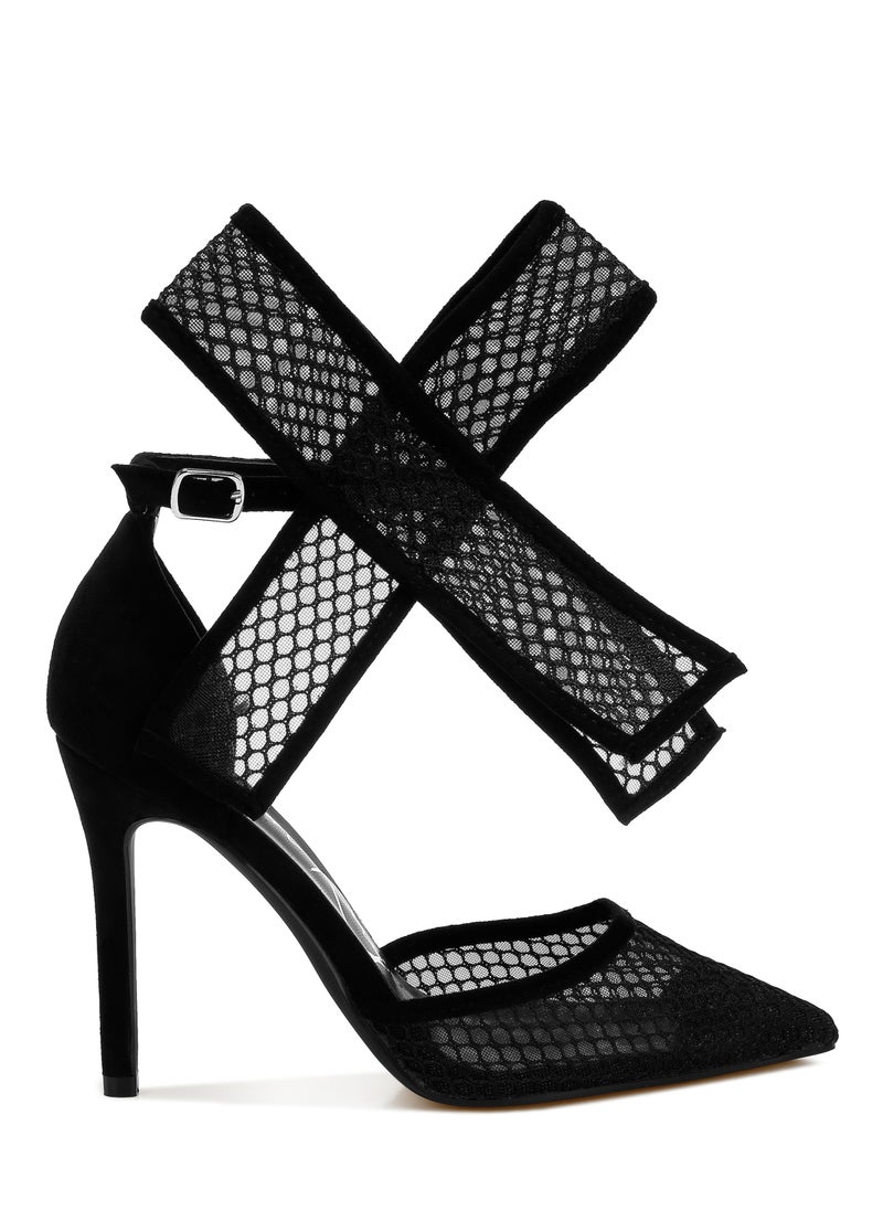 Big Bow Detail Stiletto Sandals in Black