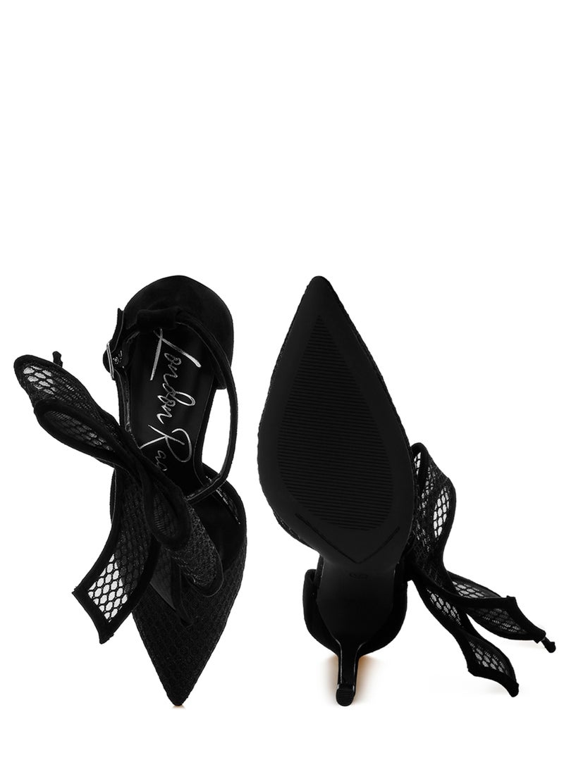 Big Bow Detail Stiletto Sandals in Black