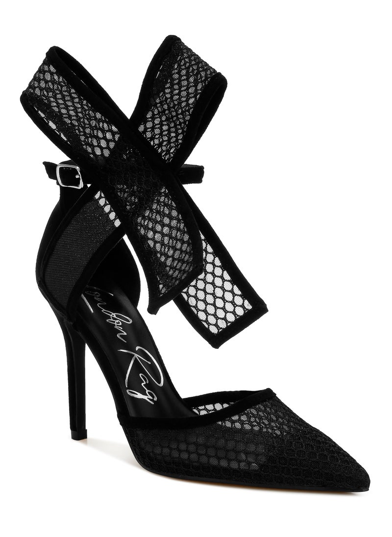 Big Bow Detail Stiletto Sandals in Black