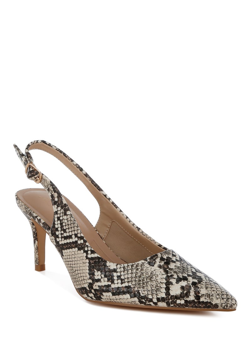 Slingback Stiletto Heel Sandals in Snake