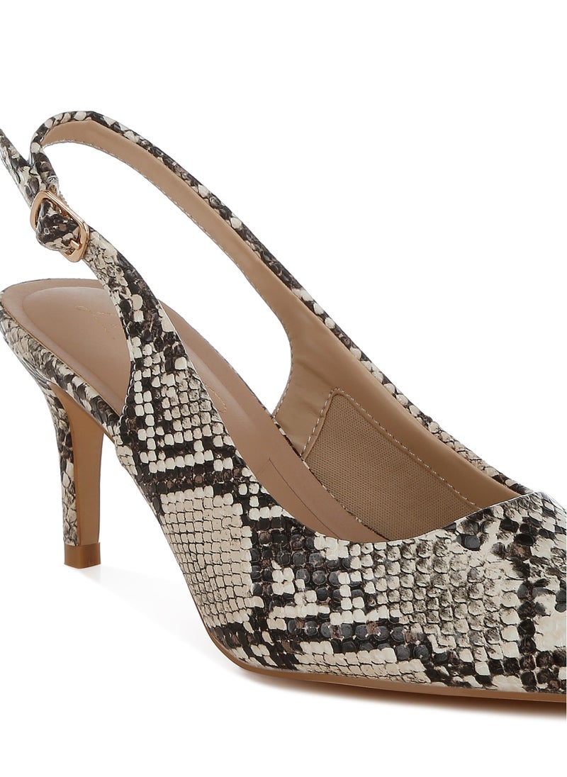 Slingback Stiletto Heel Sandals in Snake