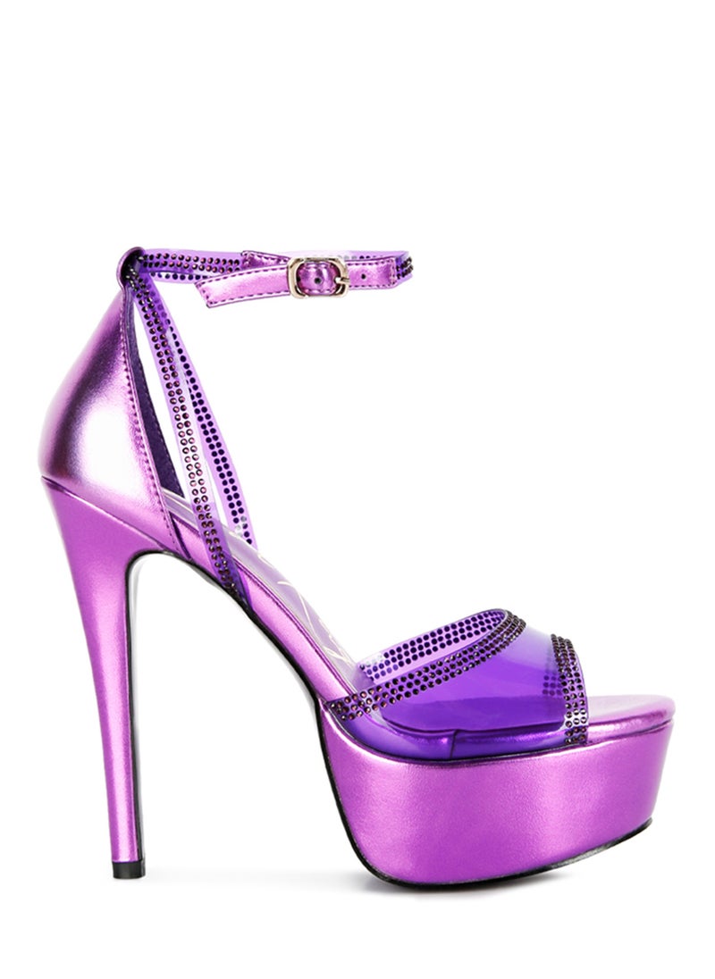 Purple Diamante Detail Stiletto Platform Sandals