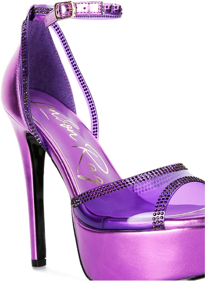 Purple Diamante Detail Stiletto Platform Sandals