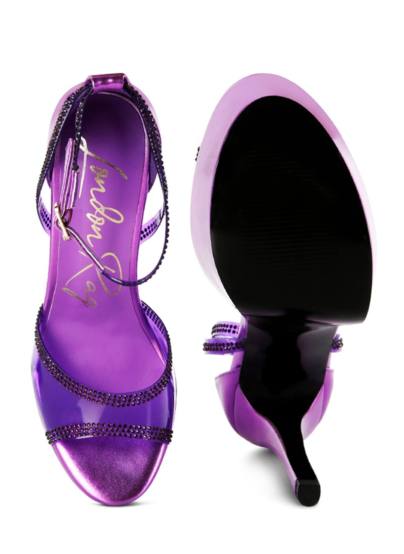 Purple Diamante Detail Stiletto Platform Sandals