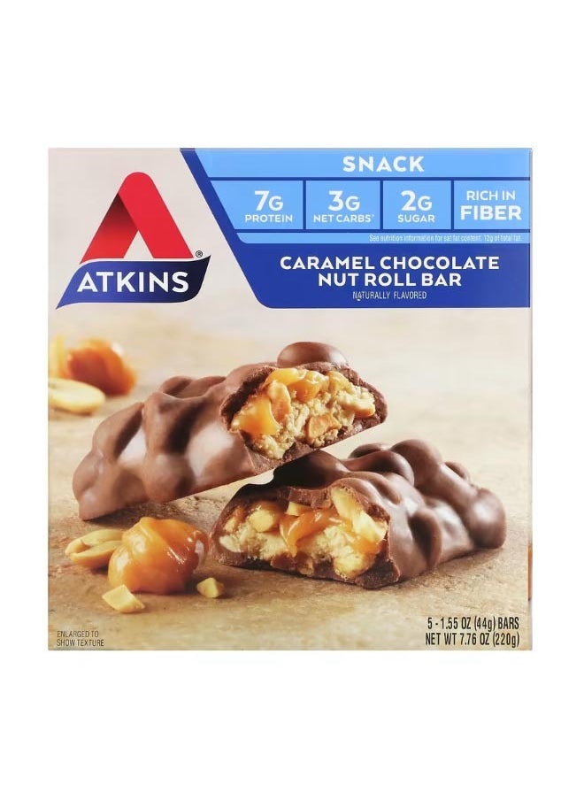 Snack Caramel Chocolate Nut Roll Bar 5 Bars 1.55 oz 44 g Each