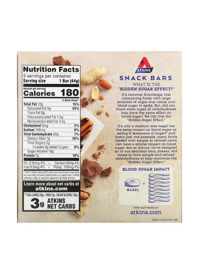 Snack Caramel Chocolate Nut Roll Bar 5 Bars 1.55 oz 44 g Each