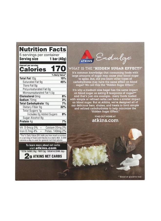 Endulge Chocolate Coconut Bar 5 Bars 1.41 oz 40 g Each