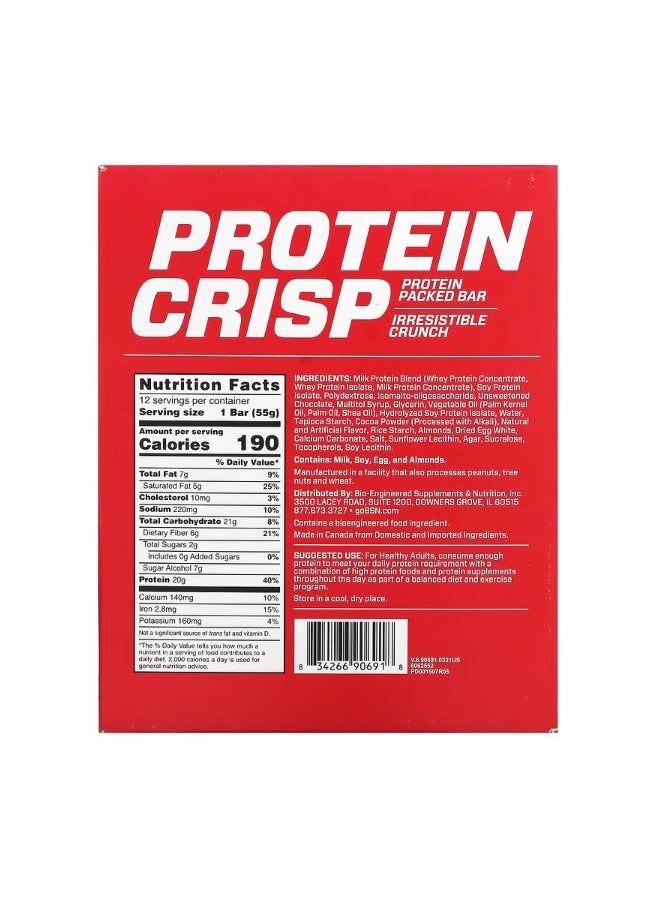 BSN Protein Crisp Chocolate Crunch 12 Bars 1.94 oz 55 g Each