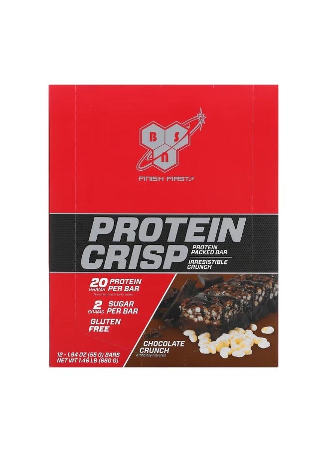 BSN Protein Crisp Chocolate Crunch 12 Bars 1.94 oz 55 g Each