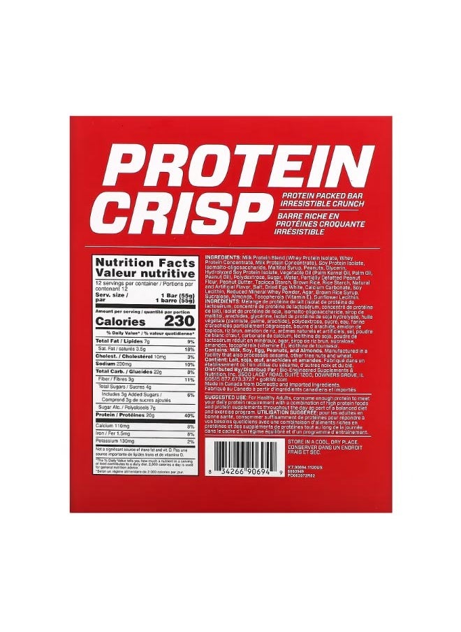 BSN Protein Crisp Peanut Butter Crunch 12 Bars 1.94 oz 55 g Each