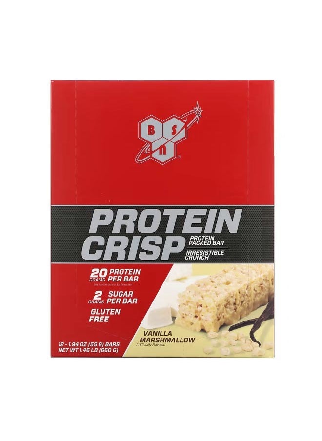 BSN Protein Crisp Vanilla Marshmallow 12 Bars 1.94 oz 55 g Each