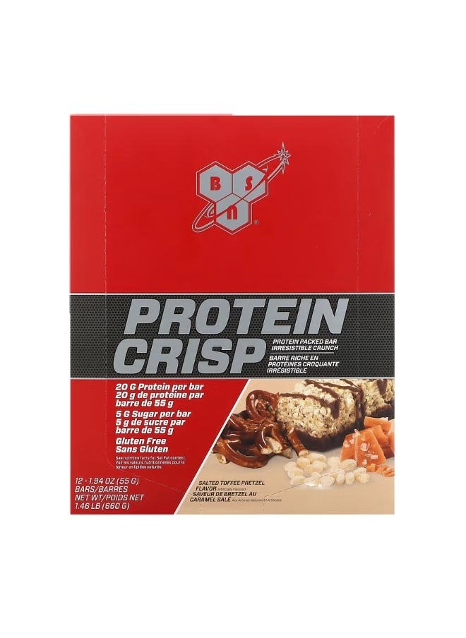 BSN Protein Crisp Salted Toffee Pretzel 12 Bars 1.94 oz 55 g Each