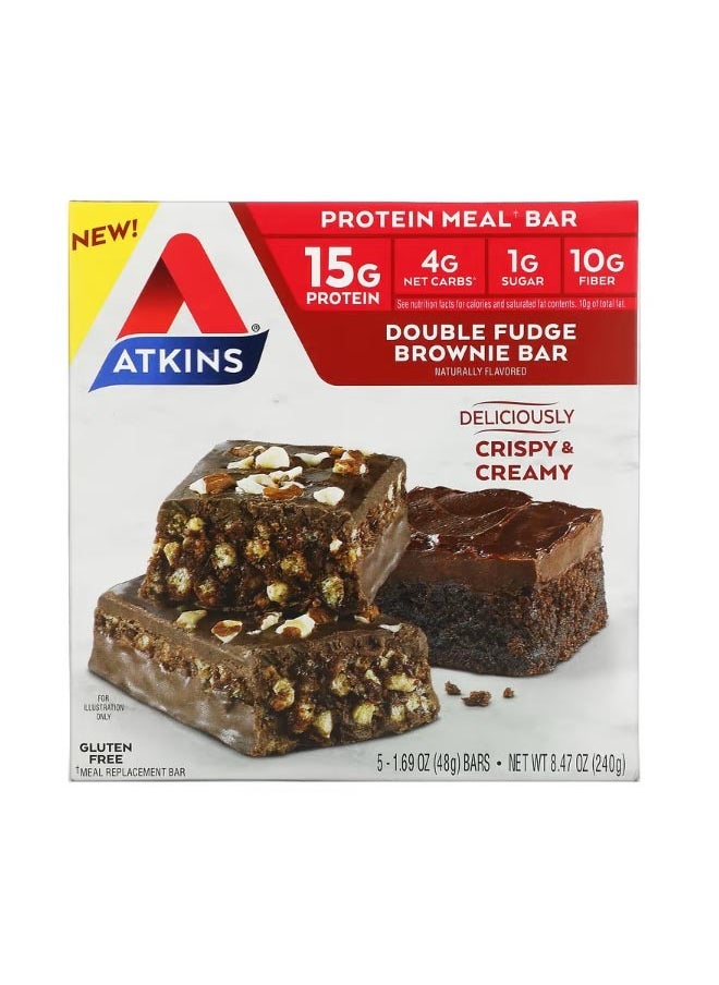 Protein Meal Bar Double Fudge Brownie Bar 5 Bars 1.69 oz 48 g Each