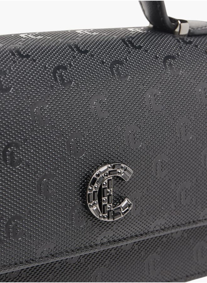 Women Monogram Detail Crossbody Bag with Detachable Strap and Magnetic Closure