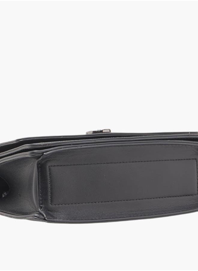 Women Monogram Detail Crossbody Bag with Detachable Strap and Magnetic Closure