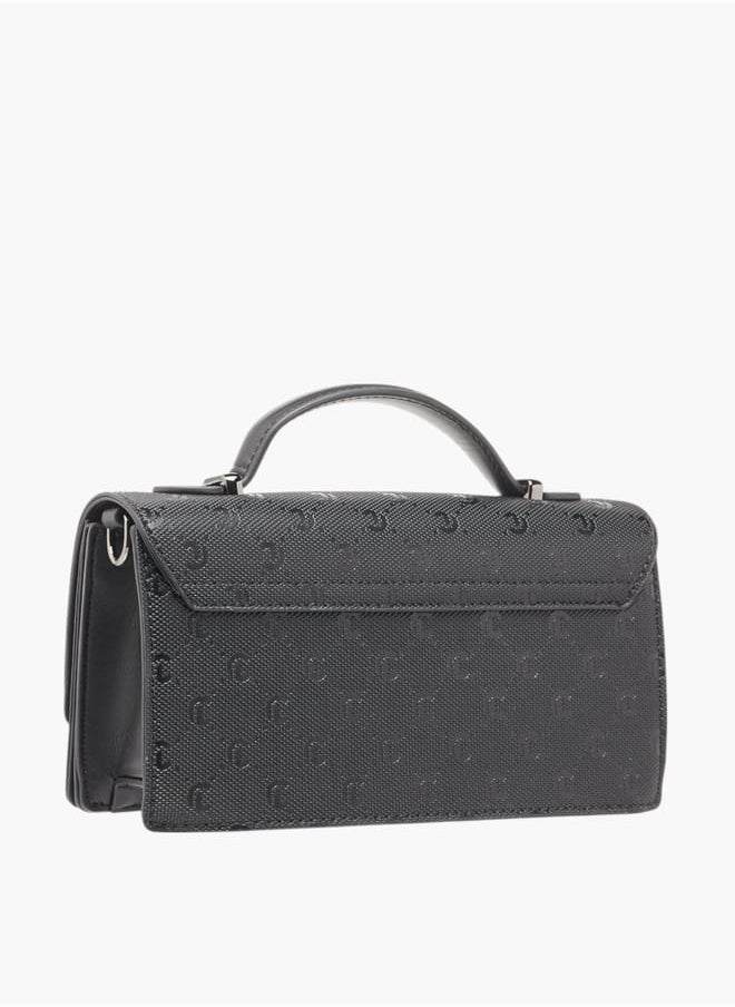 Women Monogram Detail Crossbody Bag with Detachable Strap and Magnetic Closure