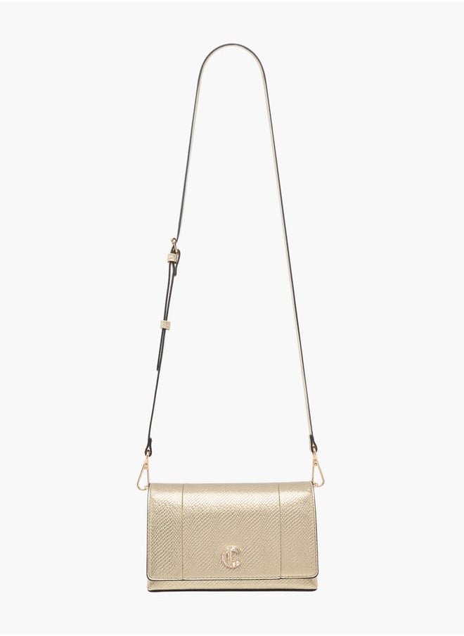 Women Textured Crossbody Bag with Button Closure