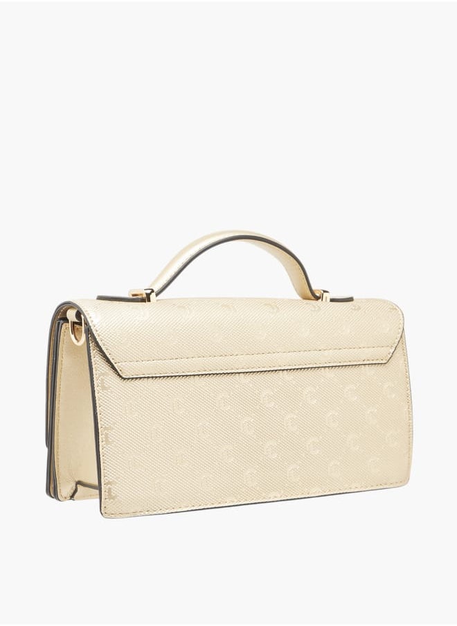 Women Monogram Detail Crossbody Bag with Detachable Strap and Magnetic Closure