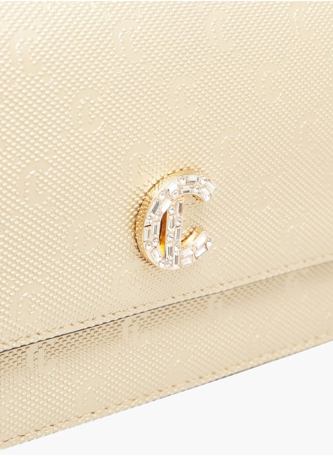 Women Monogram Detail Crossbody Bag with Detachable Strap and Magnetic Closure