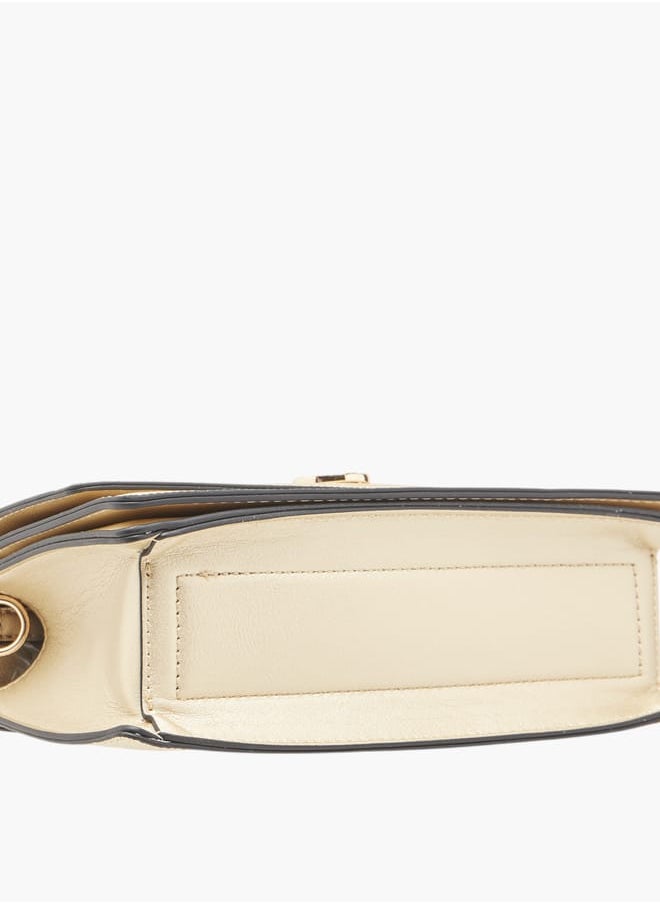 Women Monogram Detail Crossbody Bag with Detachable Strap and Magnetic Closure
