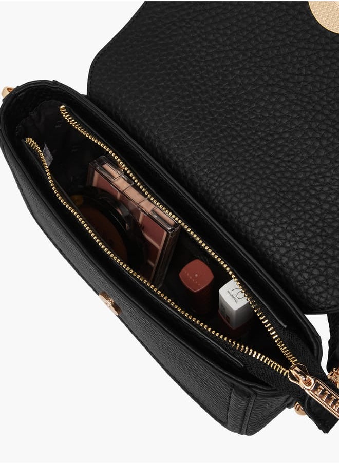 Women Monogram Accent Crossbody Bag with Detachable Strap and Flap Closure