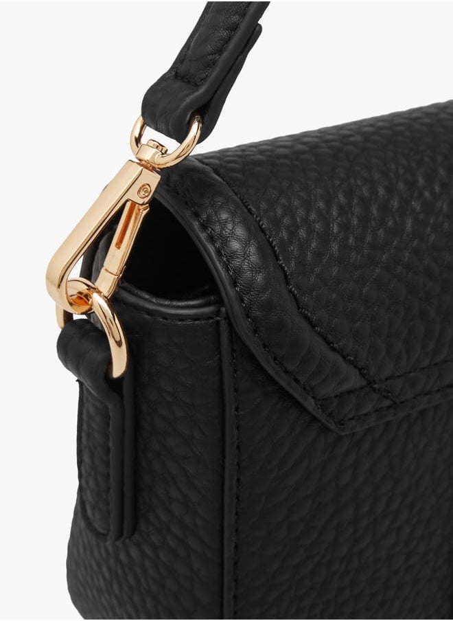 Women Monogram Accent Crossbody Bag with Detachable Strap and Flap Closure