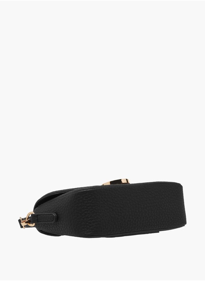 Women Monogram Accent Crossbody Bag with Detachable Strap and Flap Closure