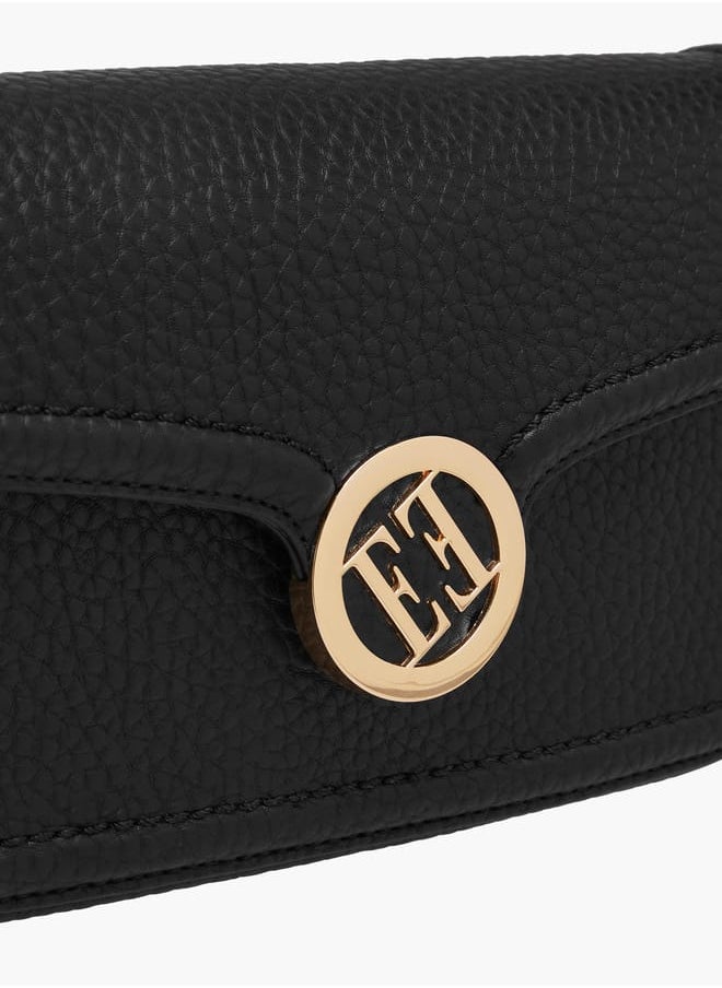 Women Monogram Accent Crossbody Bag with Detachable Strap and Flap Closure