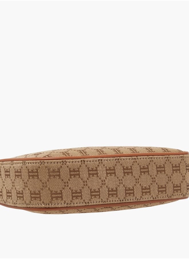 Women Monogram Jacquard Textured Crossbody Bag with Adjustable Strap