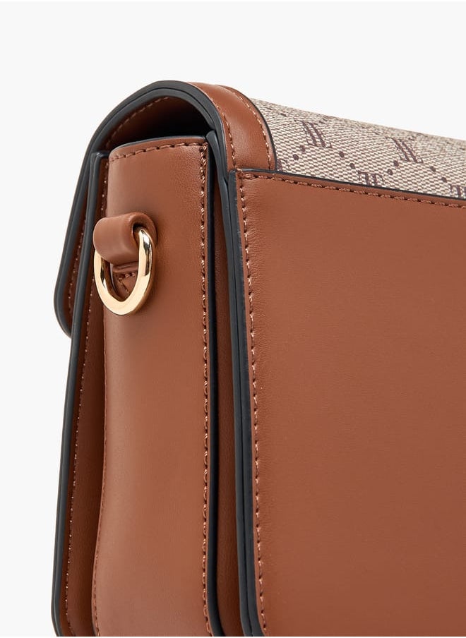 Women Monogram Print Crossbody Bag with Detachable Strap