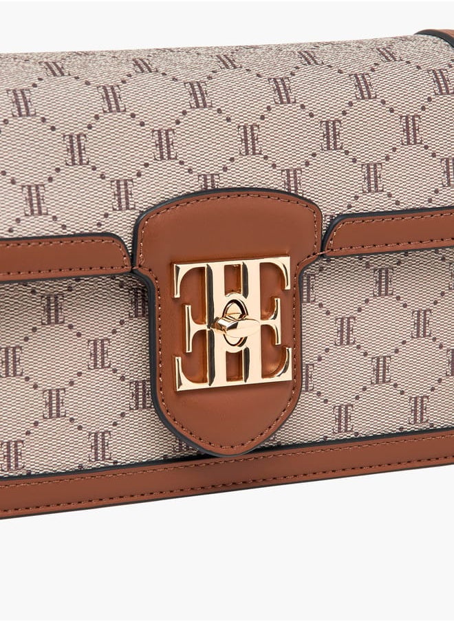 Women Monogram Print Crossbody Bag with Detachable Strap