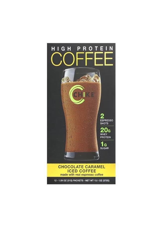 High Protein Iced Coffee Chocolate Caramel 12 Packets 1.09 oz 31 g Each