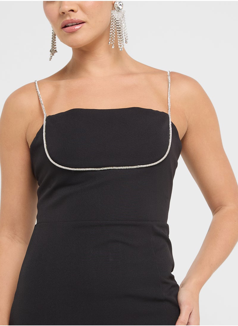 Crystal Strap Detail Bodycon Dress